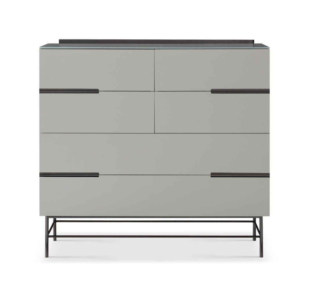 Six Drawer Wide Chest Grey With Dark Chrome Accent