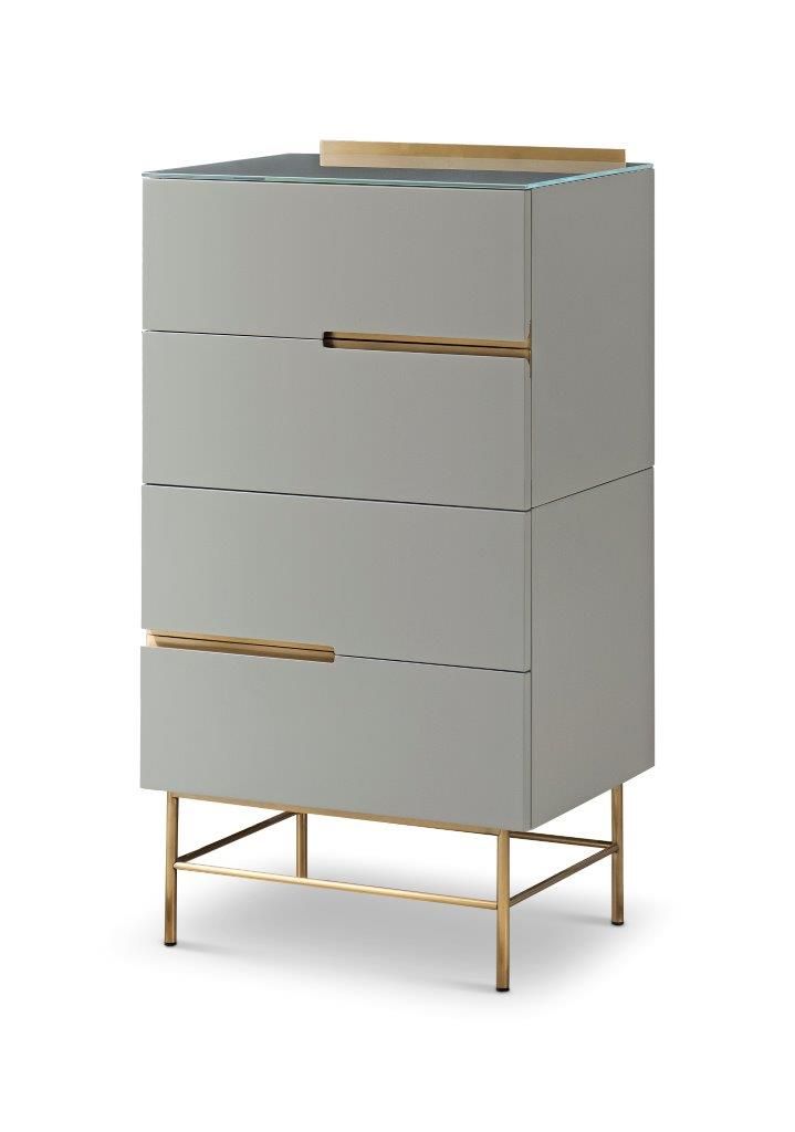 Four Drawer Narrow Chest Grey With Brass Accent