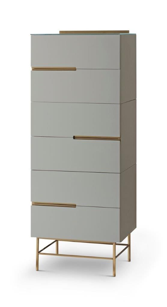 Six Drawer Tall Narrow Chest Grey With Brass Accent