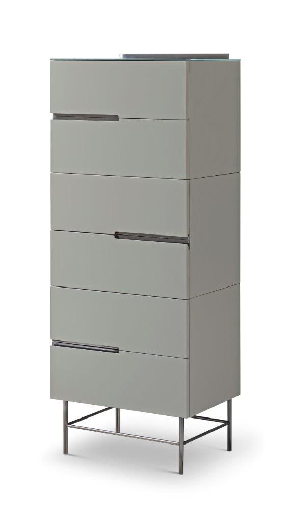 Six Drawer Tall Narrow Chest Grey With Dark Chrome Accent