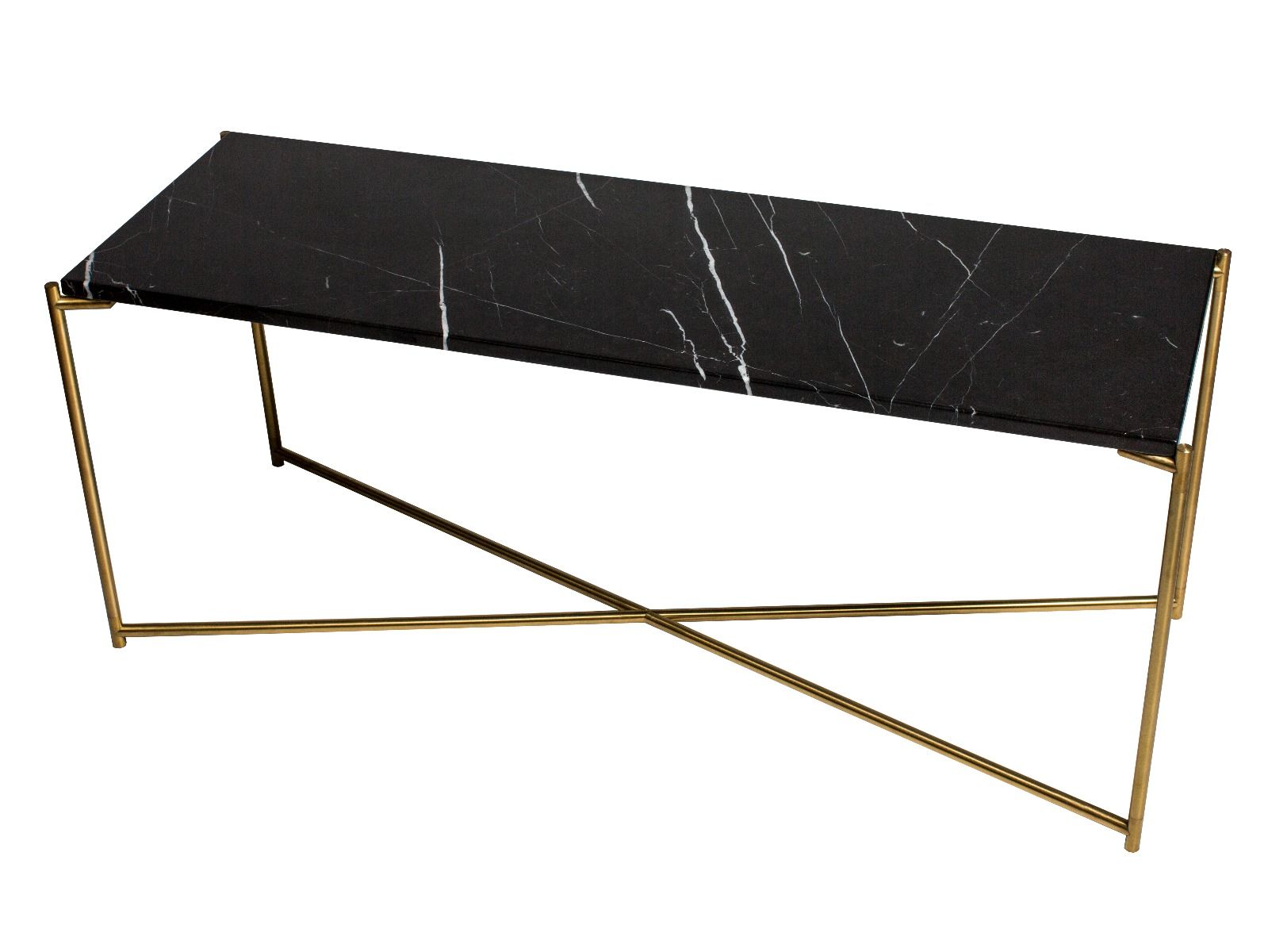 Large low console table black marble with brass frame by gillmore space