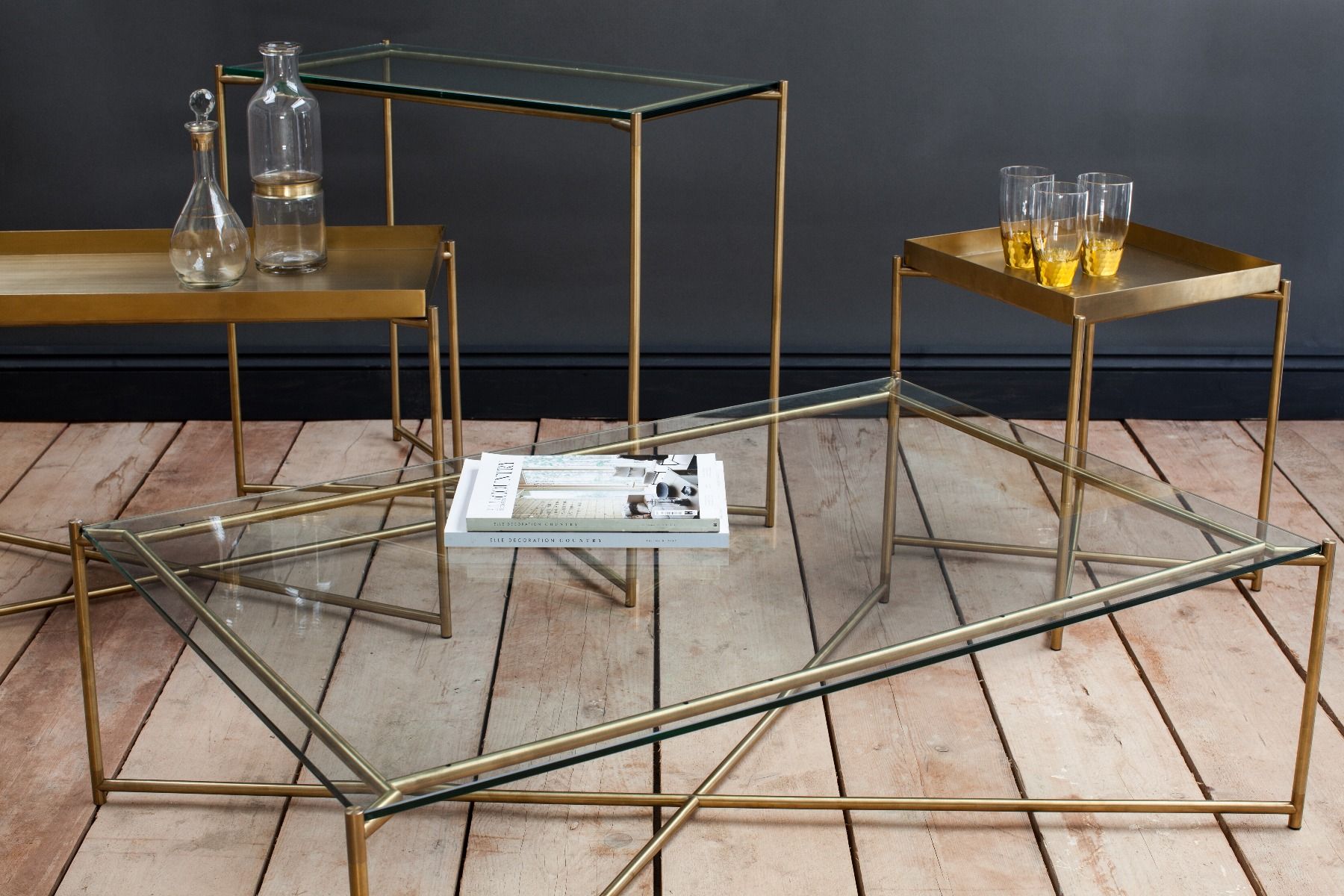 Rectangle Tray Top Side Table Brass With Frame