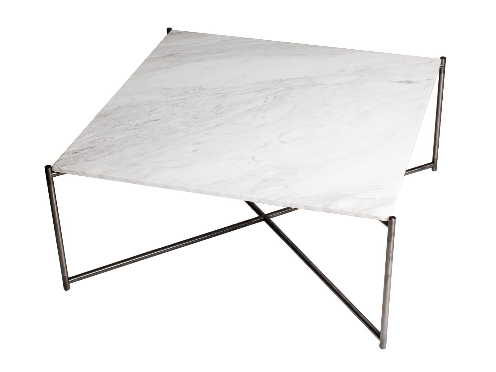 Square Coffee Table White Marble With Metal Frame
