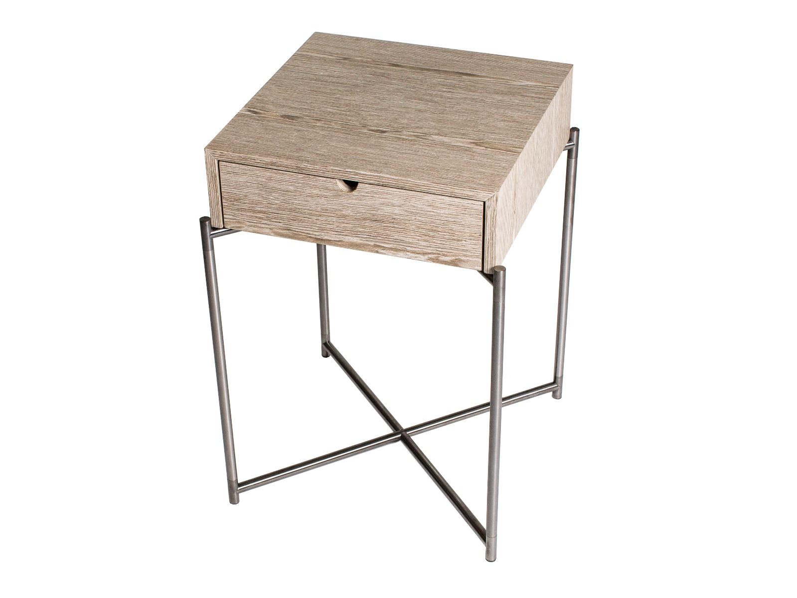 Square Side Table With Drawer Weathered Oak Metal Frame
