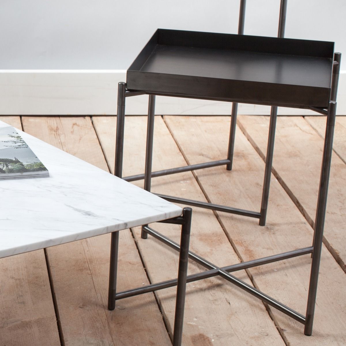 Square Tray Top Side Table Metal With Frame