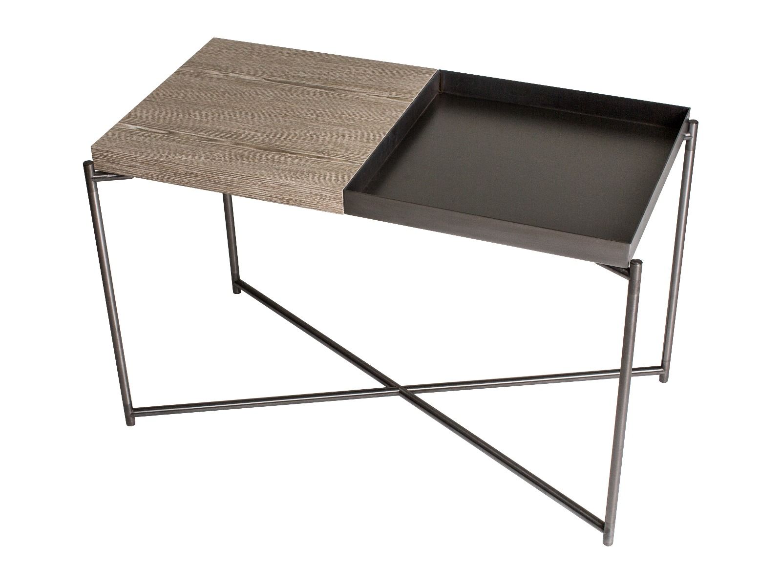 Rectangle Top Side Table Weathered Oak Metal Tray With Frame