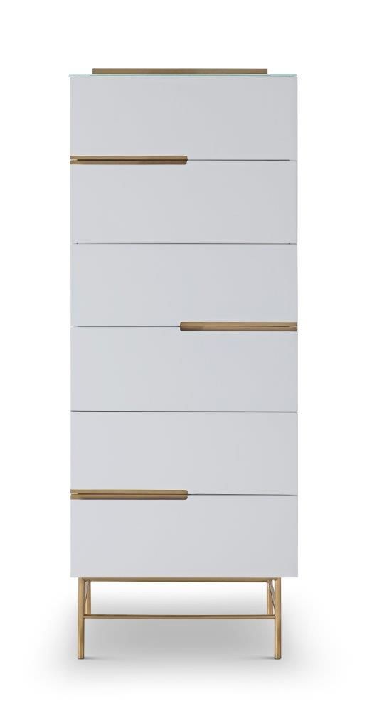 Alberto Chest of Drawers White Matt Lacquer Brass Frame