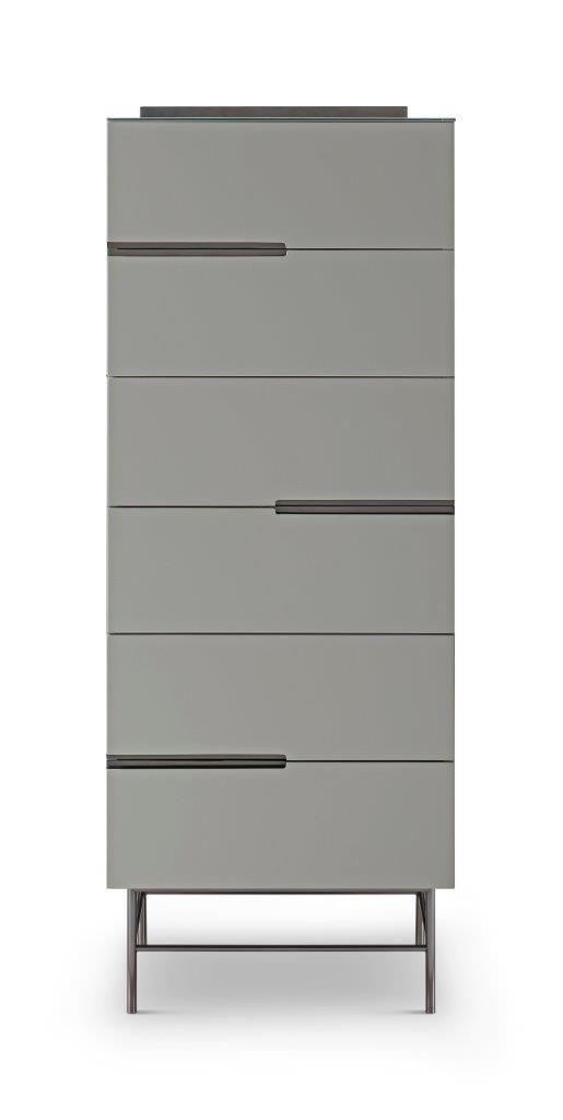Grey Lacquer Dark Chrome Chest of Six Drawers