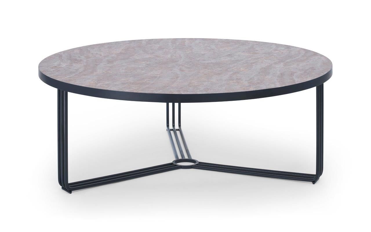 Large Circular Coffee Table Dark, Modern Round Coffee Table Set With Stone 2 Piece Black White
