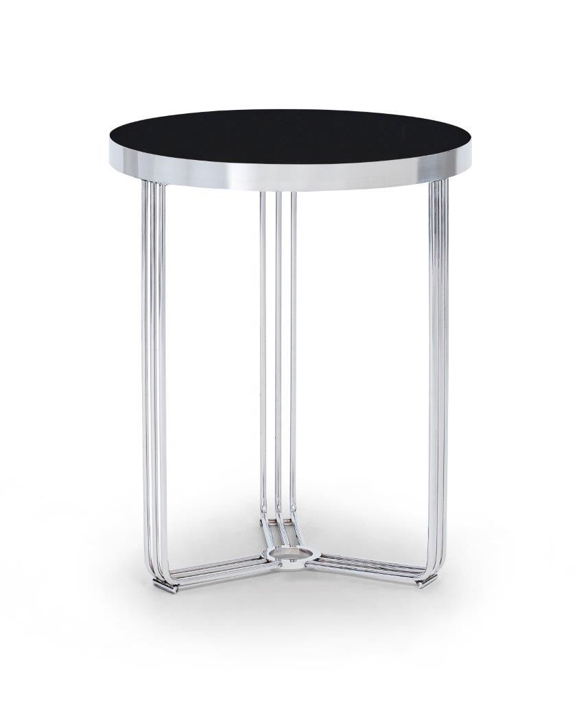 Finn Black Glass Circular Side Table Black Glass Polished Base