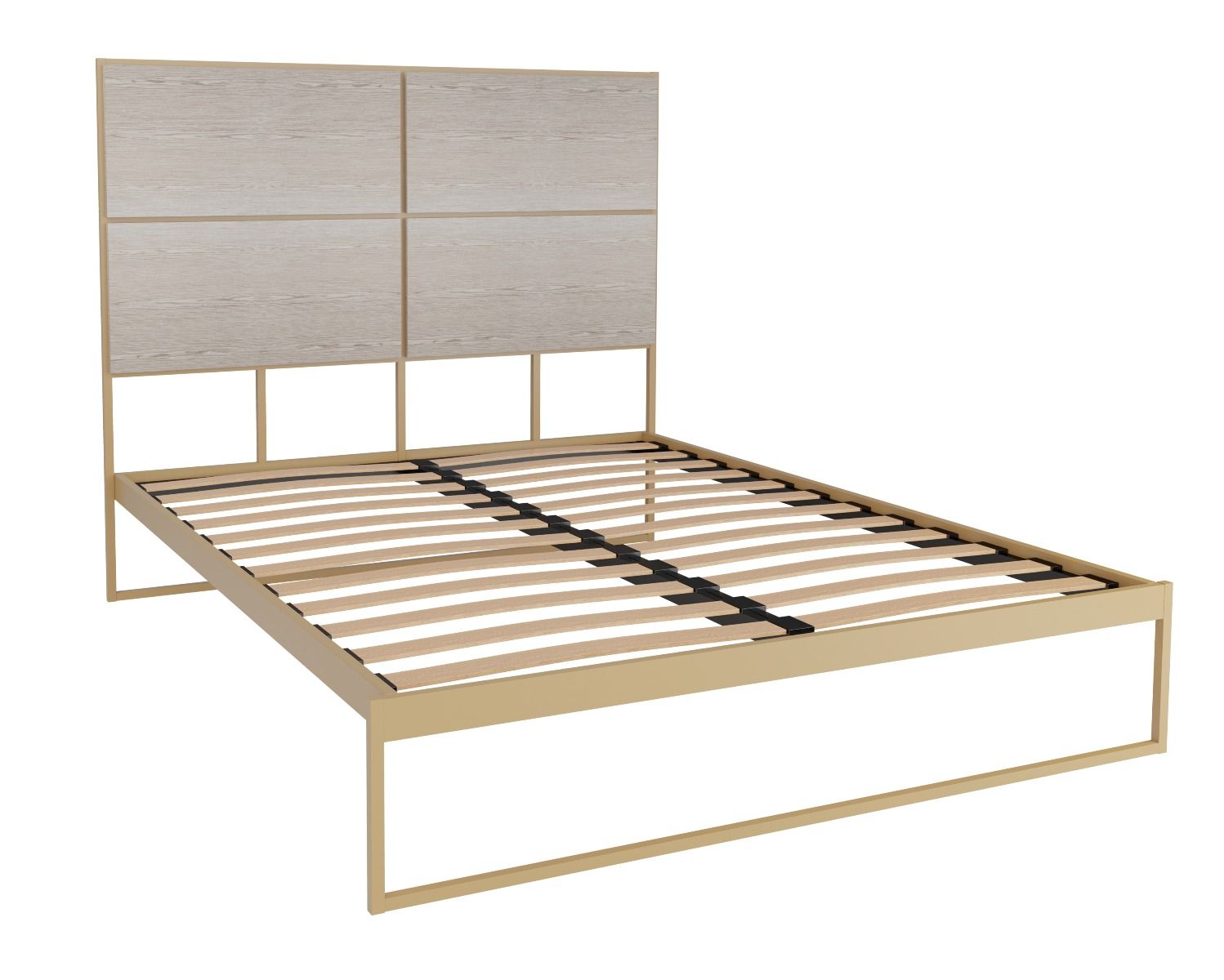 Federico King Bed Headboard Brass Frame Oak Veneer Headboard