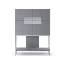 Grey and Dark Chrome Bureau Desk with Cupboard