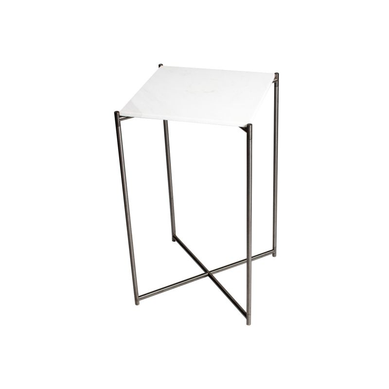Square Plant Stand | White Marble Top & Gun Metal Frame