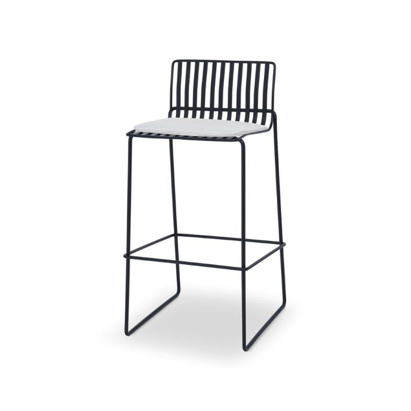 Finn Bar Stool Silver Woven Upholstered & Black Frame