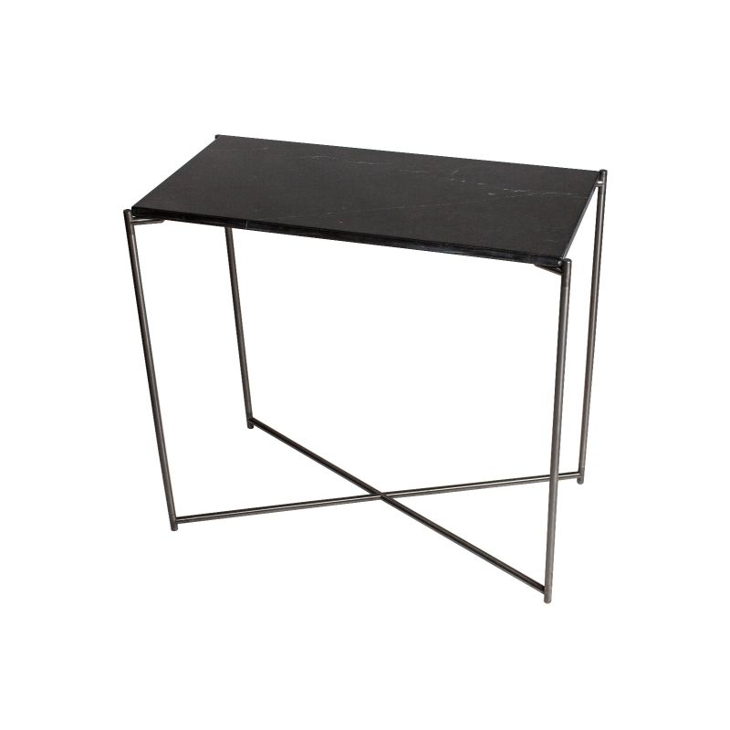 Small Console Table Black Marble Top Gun Metal Frame