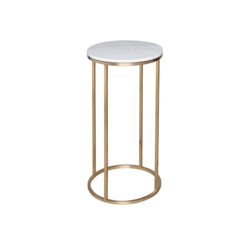 Circular Lamp Stand Table White Marble & Brass Base