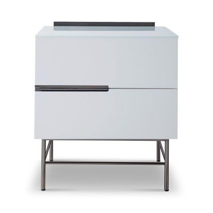 White Lacquer & Dark Chrome Two Drawer Chest by Gillmore