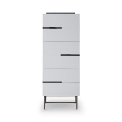 White Matt Lacquer Six Drawer Tall Narrow Chest by Gillmore