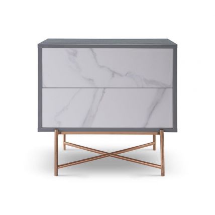 Grey and White Marble Bedside Chest by Gillmore