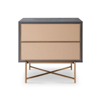 Grey & Rattan Bedside Table Chest by Gillmore