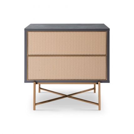Grey & Rattan Bedside Table Chest by Gillmore
