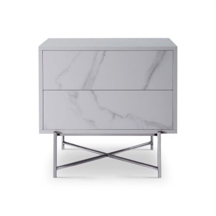 White Ceramic Marble Bedside Table Chest by Gillmore