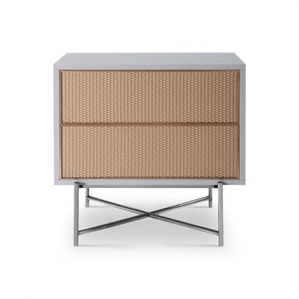 White, Chrome and Rattan Bedside Chest by Gillmore