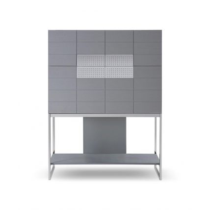 Grey and Dark Chrome Bureau with Cupboard by Gillmore