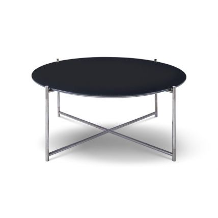 Adriana Small Round Coffee Table - Black Glass Top & Dark Chrome Base © GillmoreSPACE Ltd