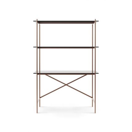 Bronze Frame & Black Glass Desk & Bookshelf by Gillmore