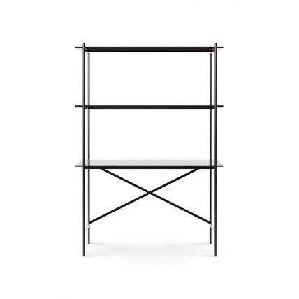 Dark Chrome Frame & Black Glass Desk & Bookshelf by Gillmore
