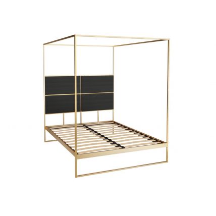 Brass Frame & Black Stained Oak Veneer Double Canopy Bed by Gillmore