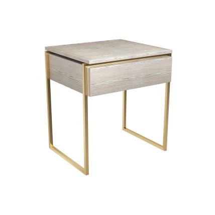 Weathered Oak & Brass Frame Side Table Drawer by Gillmore