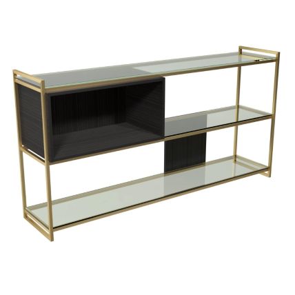 Black Stained Oak Veneer & Brass Frame Low Bookcase by Gillmore