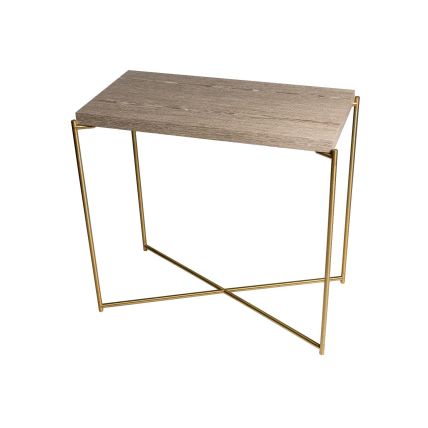 Weathered Oak & Brass Frame Small Console Table by Gillmore
