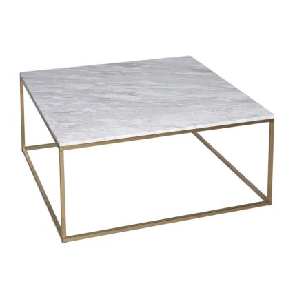 White Marble & Brass Base Square Coffee Table by Gillmore
