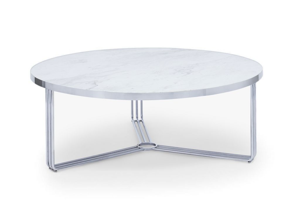 Finn Circular Coffee Table White Marble Polished Chrome Frame