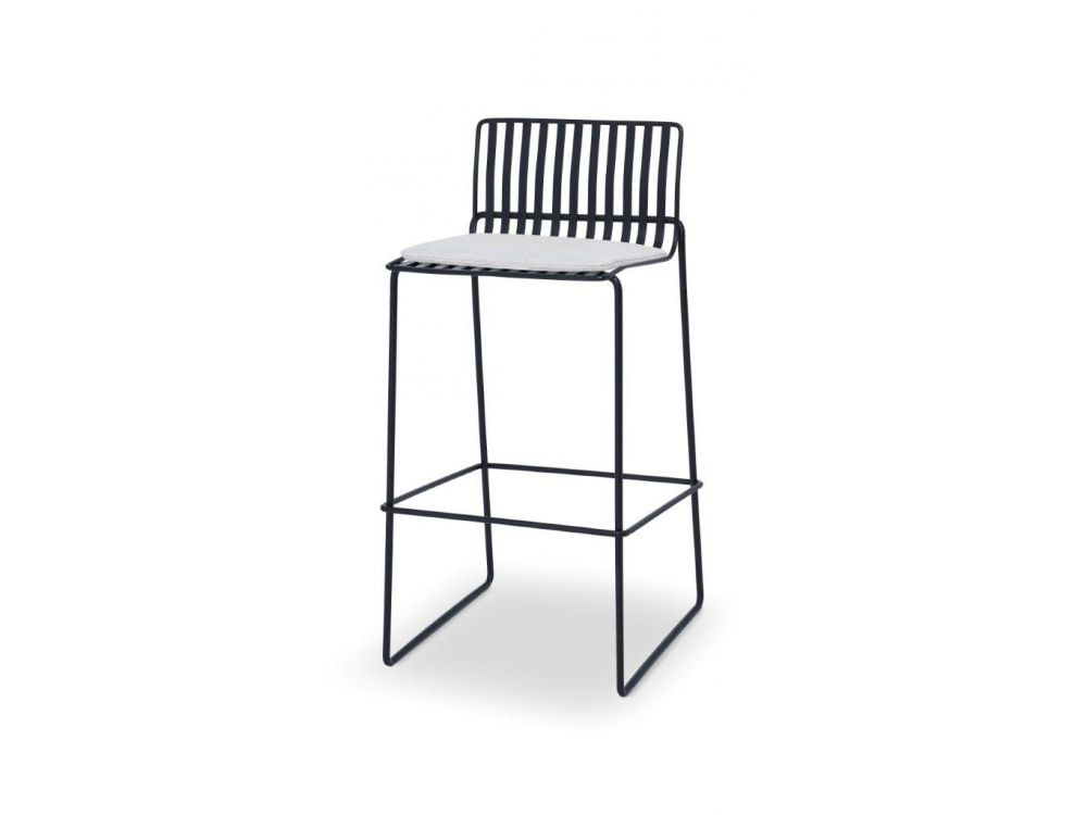 Finn Bar Stool Silver Woven Upholstered & Black Frame