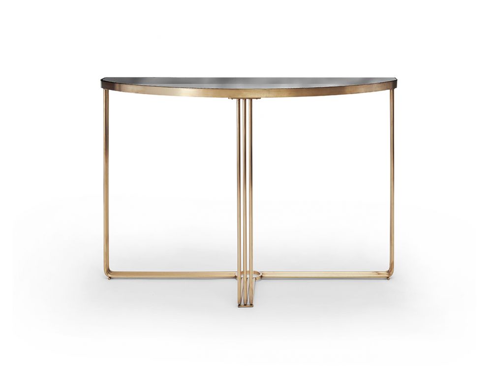 Finn Half Moon Console Table Smoked Glass Top & Brass Frame