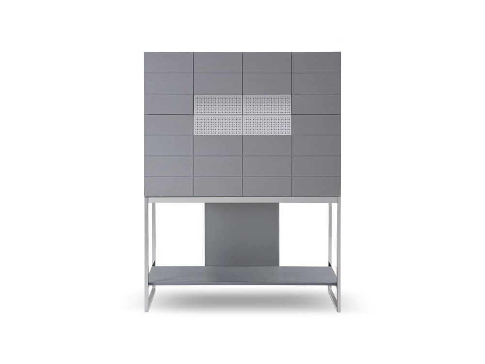 Grey and Dark Chrome Bureau Desk with Cupboard