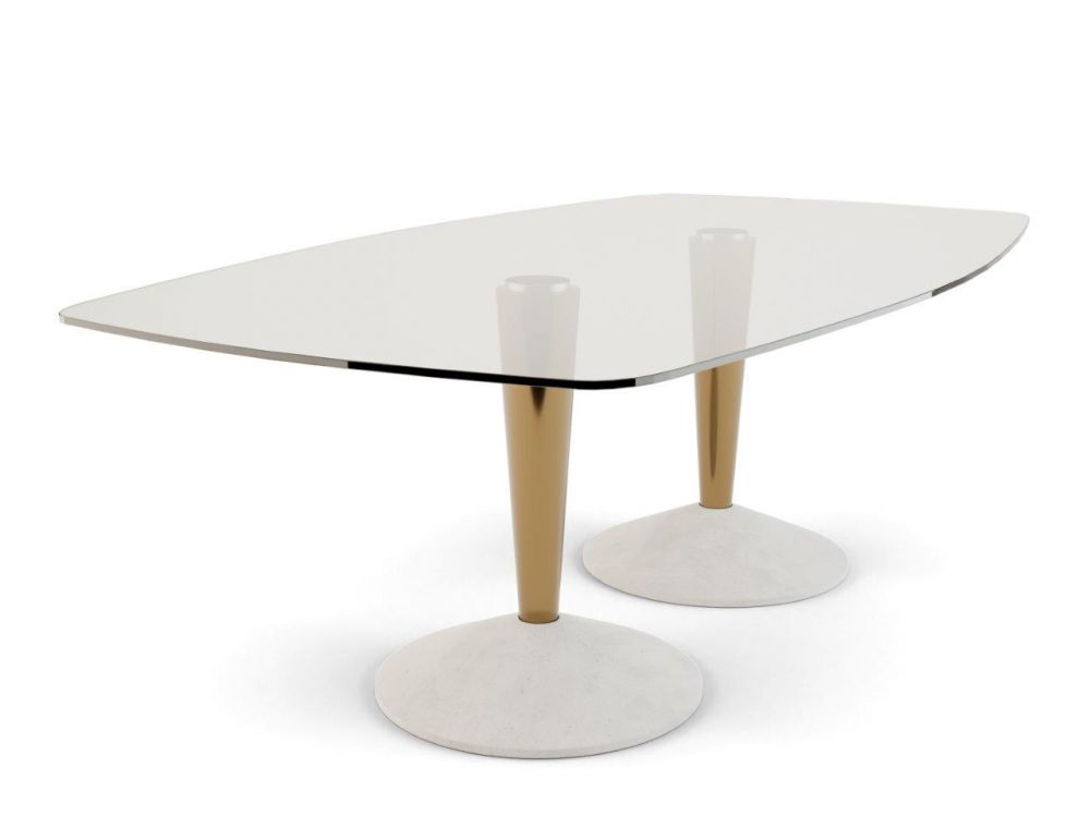 Rectangular glass top pedestal dining sales table