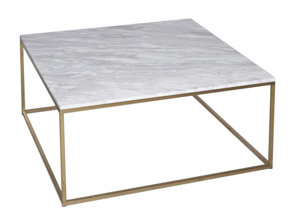 White Marble Brass Base Square Coffee Table