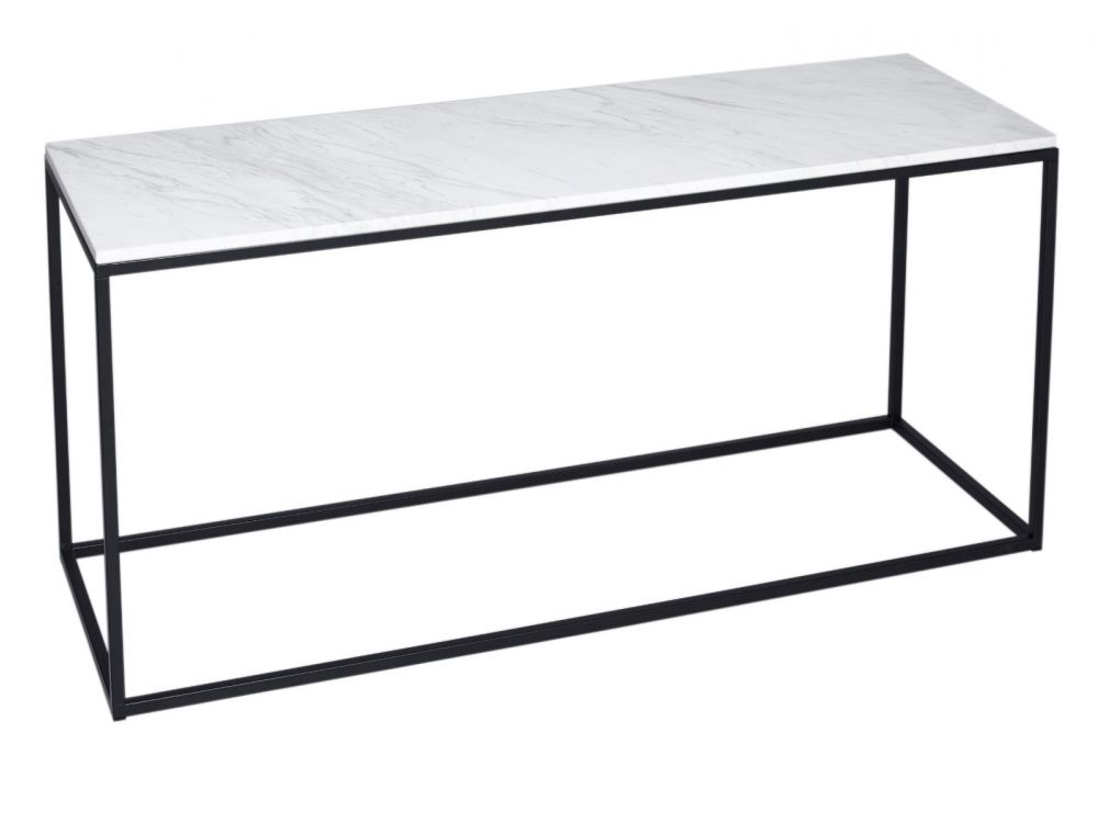 White Marble TV Stand Minimalist Black Matt Base