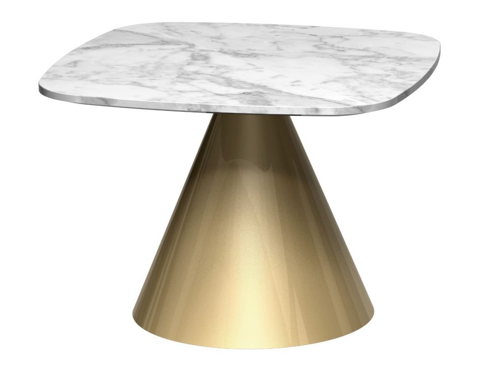 Oscar Square Side Table White Marble Top & Brass Base