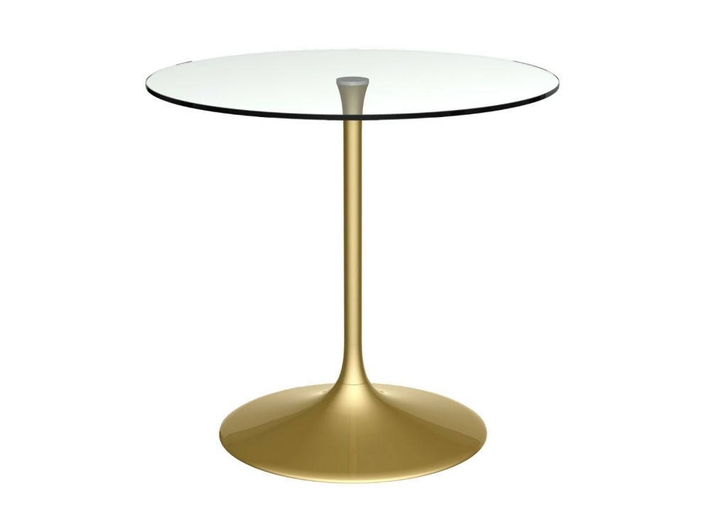 Swan Small Circular Dining Table Clear Glass Top & Brass Base