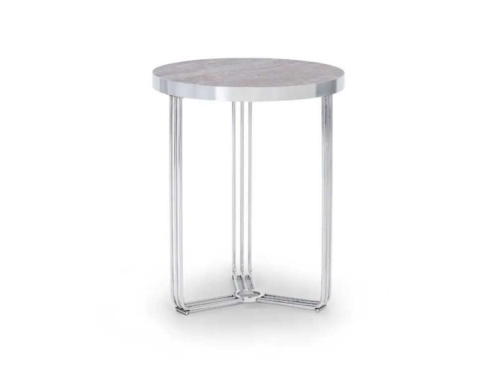 Finn Circular Side Table Dark Stone Top Polished Chrome Frame