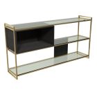 Black Stained Oak Veneer & Brass Frame Low Bookcase by Gillmore