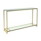 Clear Glass & Brass Frame Slim Console Table