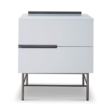 White Lacquer & Dark Chrome Two Drawer Chest by Gillmore