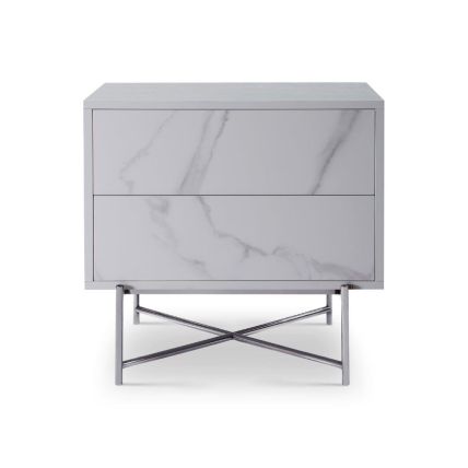 White Ceramic Marble Bedside Table Chest by Gillmore